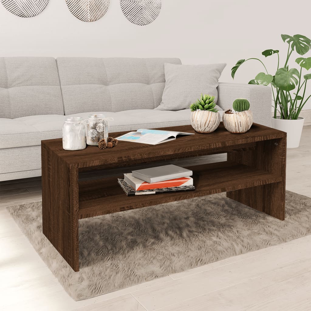 VidaXL Coffee Table 100x40x40 cm Smoked Oak Engineered Wood With Open Shelf Living Room by vidaXL