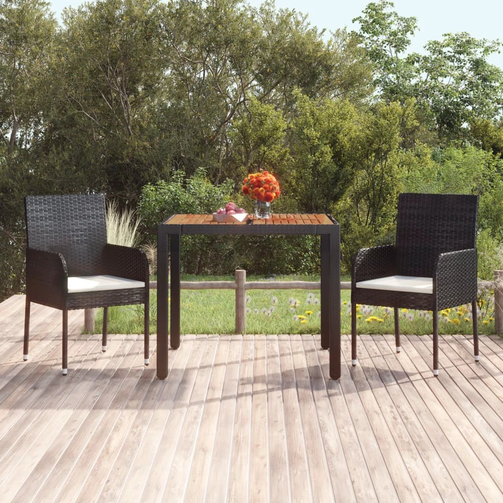 vidaXL Garden Table with Glass Top Black 150x90x75 cm Poly Rattan by vidaXL