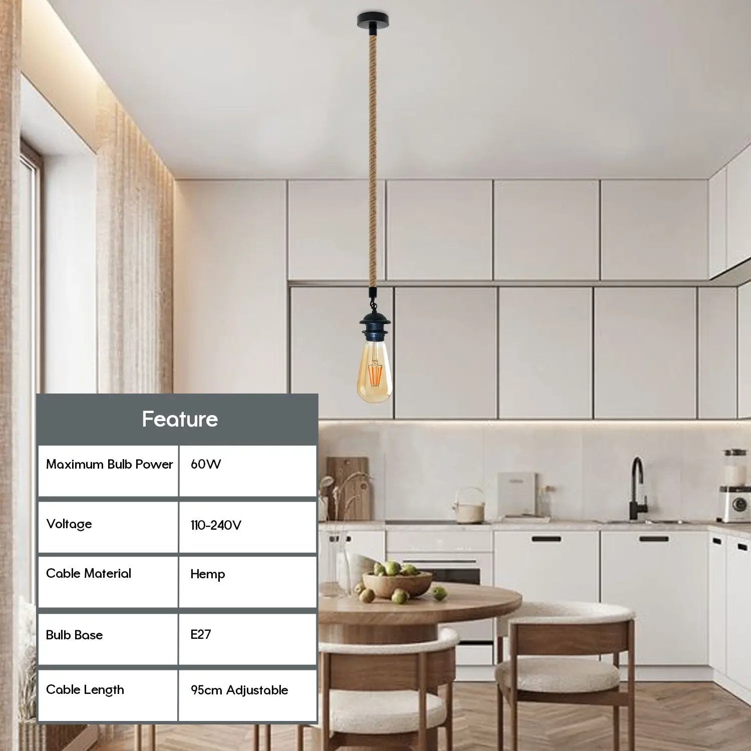 LEDSONE Vintage Single Pendant Light Fitting, lampshade addable E27 Lamp Holder for Ceiling Hanging Light, - Pendant Lights