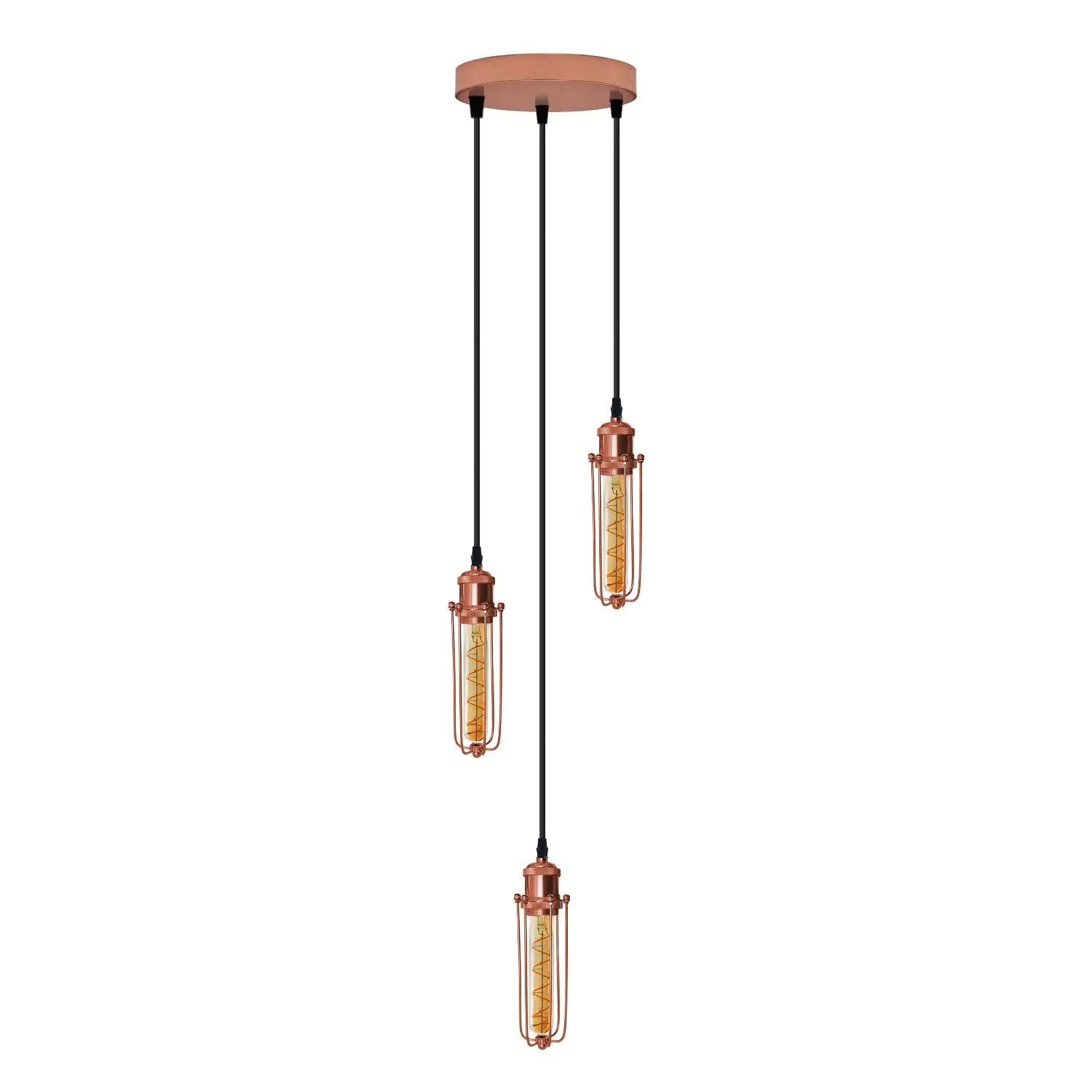 LEDSONE 3 Head Round Base Rose Gold Ceiling E27 Pendant Light with Wire Cage - Pendant Lights