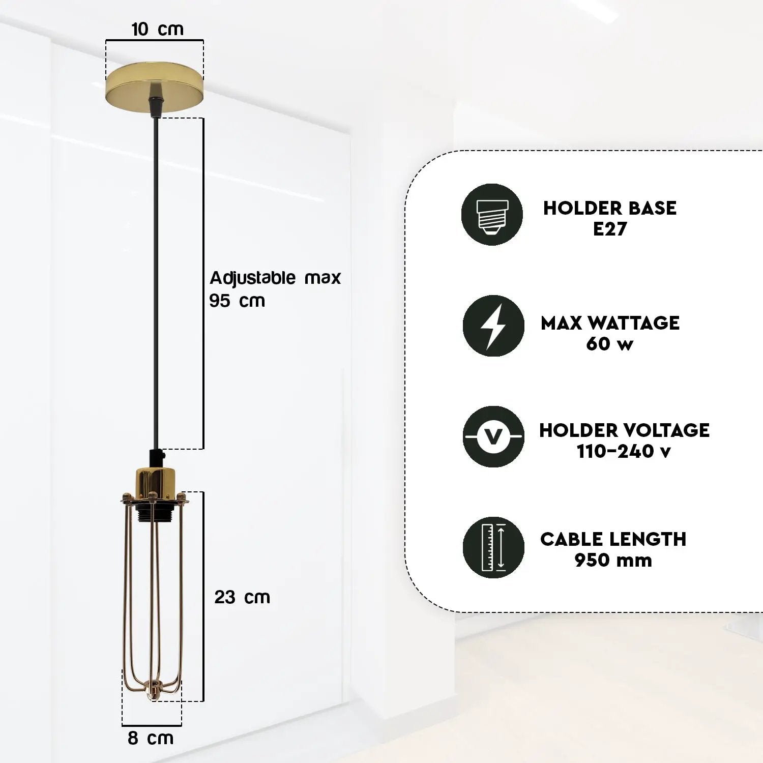 LEDSONE Single Ceiling E27 Pendant Light with Wire Cage - Industrial Vintage Hanging Lamp - Pendant Lights