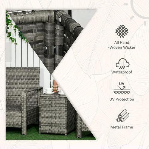 Outsunny 3 PCs PE Rattan Garden Sofa Set w/ 2 Chairs & Storage Table Mixed Grey - Garden Sofa Sets