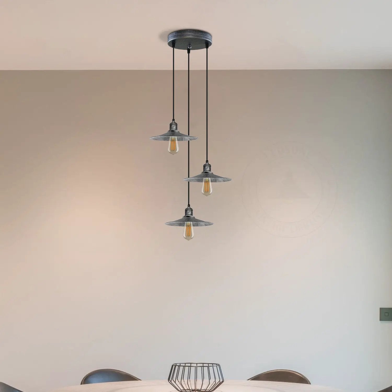 LEDSONE 3 Head Round Base Vintage Ceiling Pendant Light Shade Hanging Lamp Light - Pendant Lights