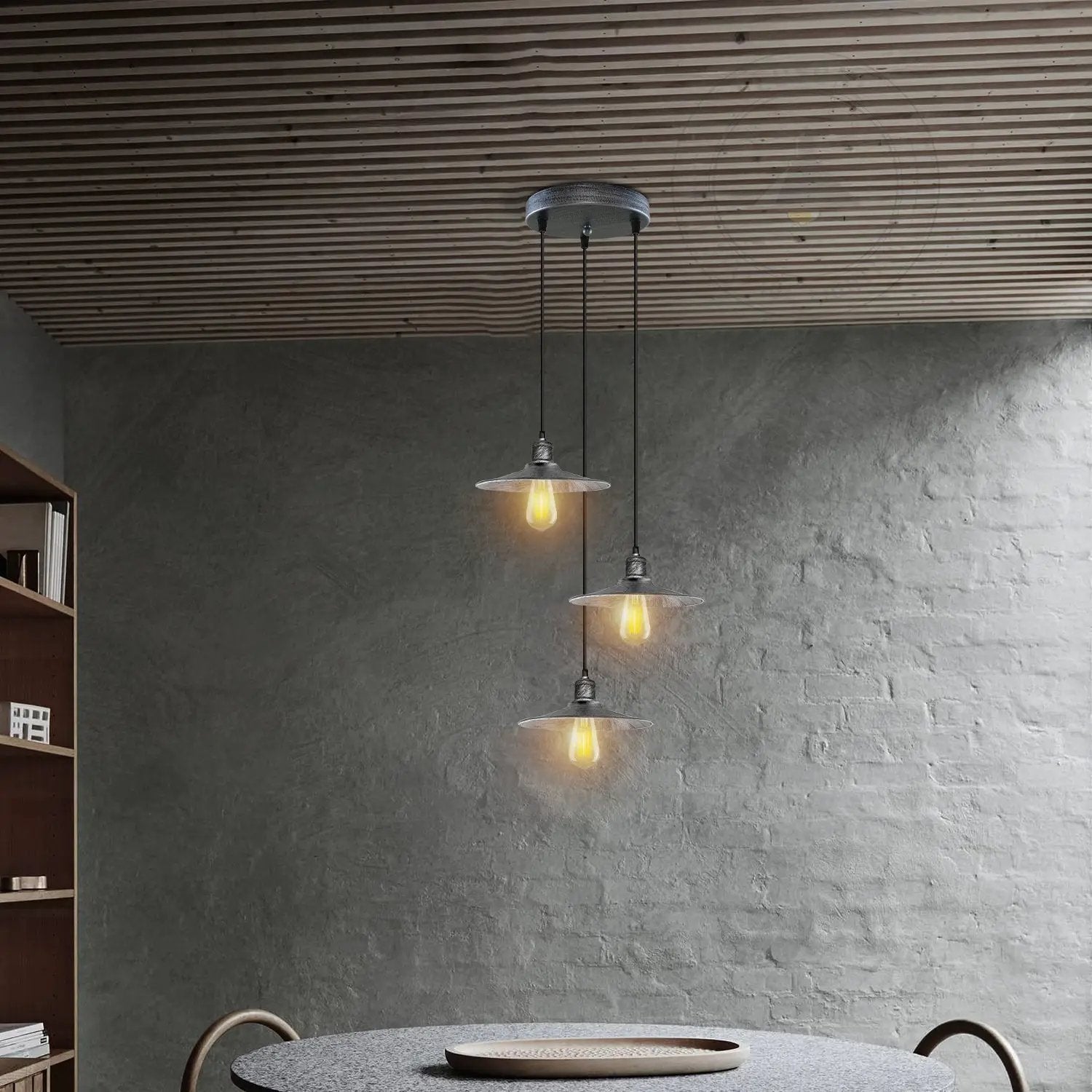 LEDSONE 3 Head Round Base Vintage Ceiling Pendant Light Shade Hanging Lamp Light - Pendant Lights