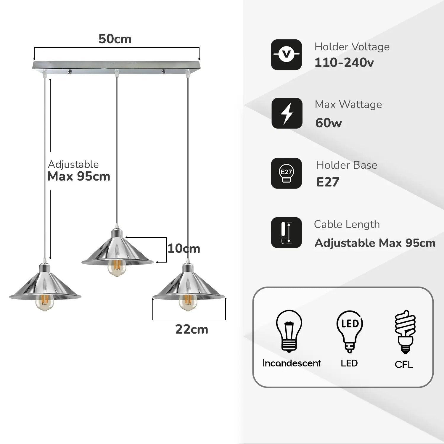 Dining Room Industrial 3-Light Pendant - Metal Cone Shades
