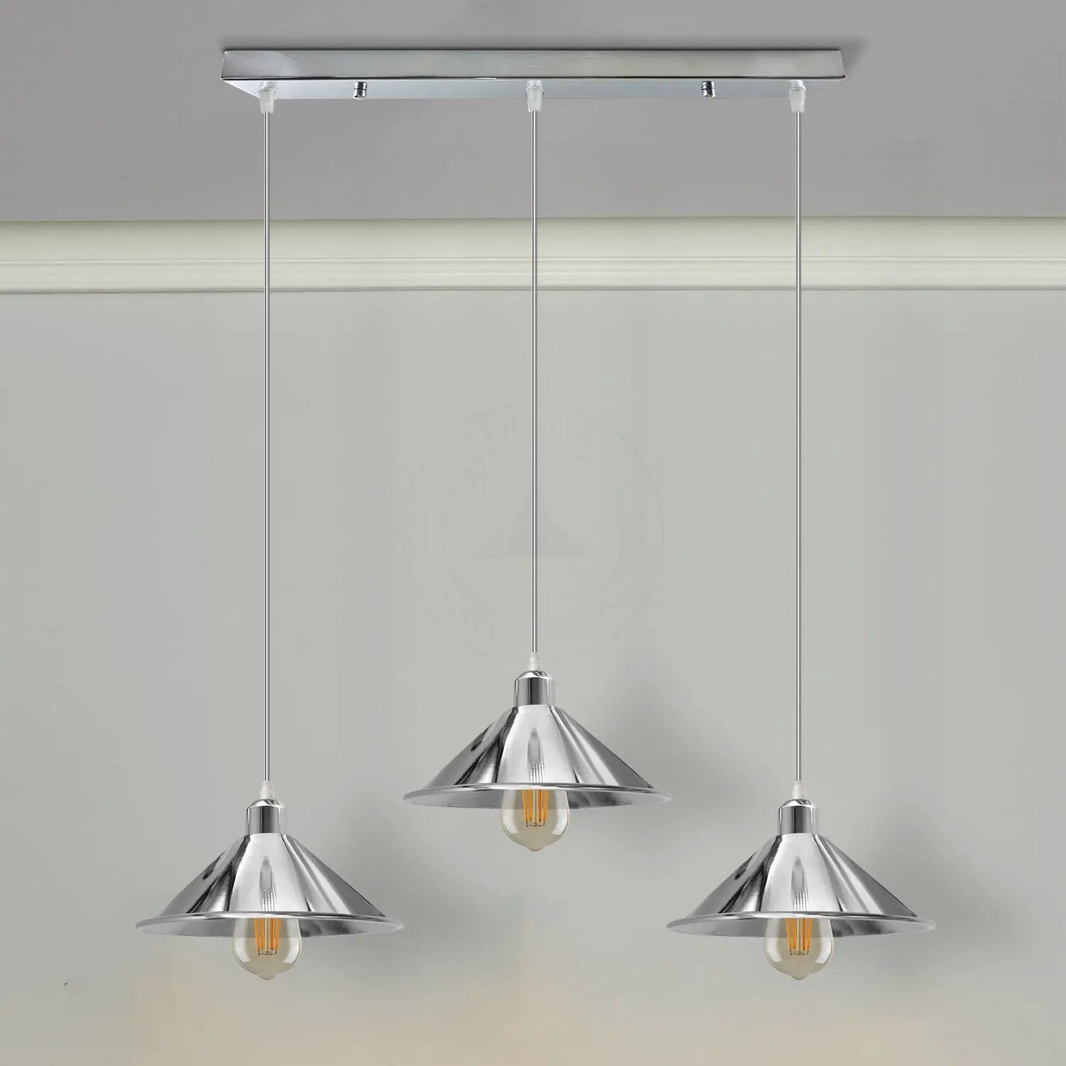 Dining Room Industrial 3-Light Pendant - Metal Cone Shades