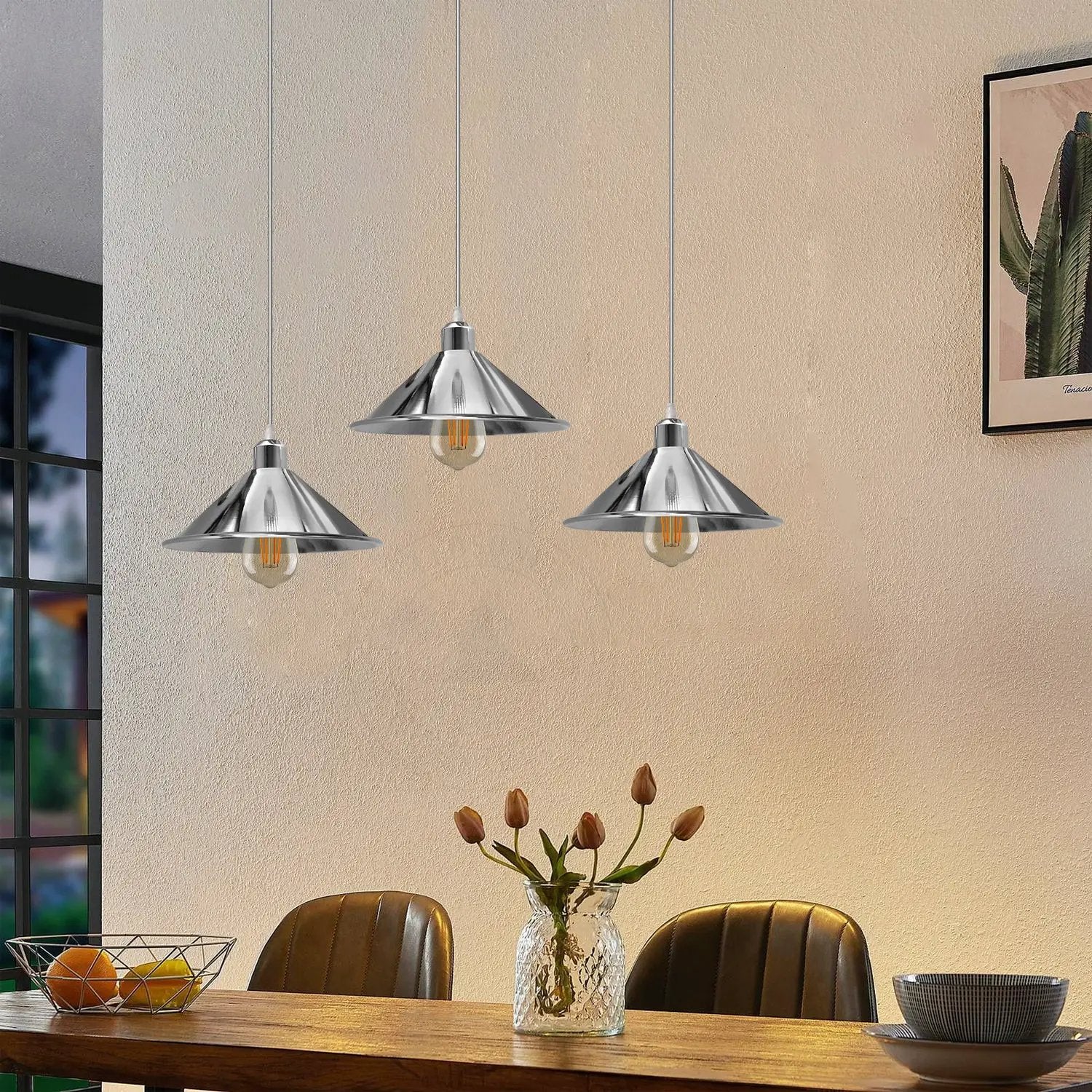 LEDSONE 3 Head Rectangle Base Industrial Vintage Ceiling Pendant Light Shade Hanging Lamp - Pendant Lights
