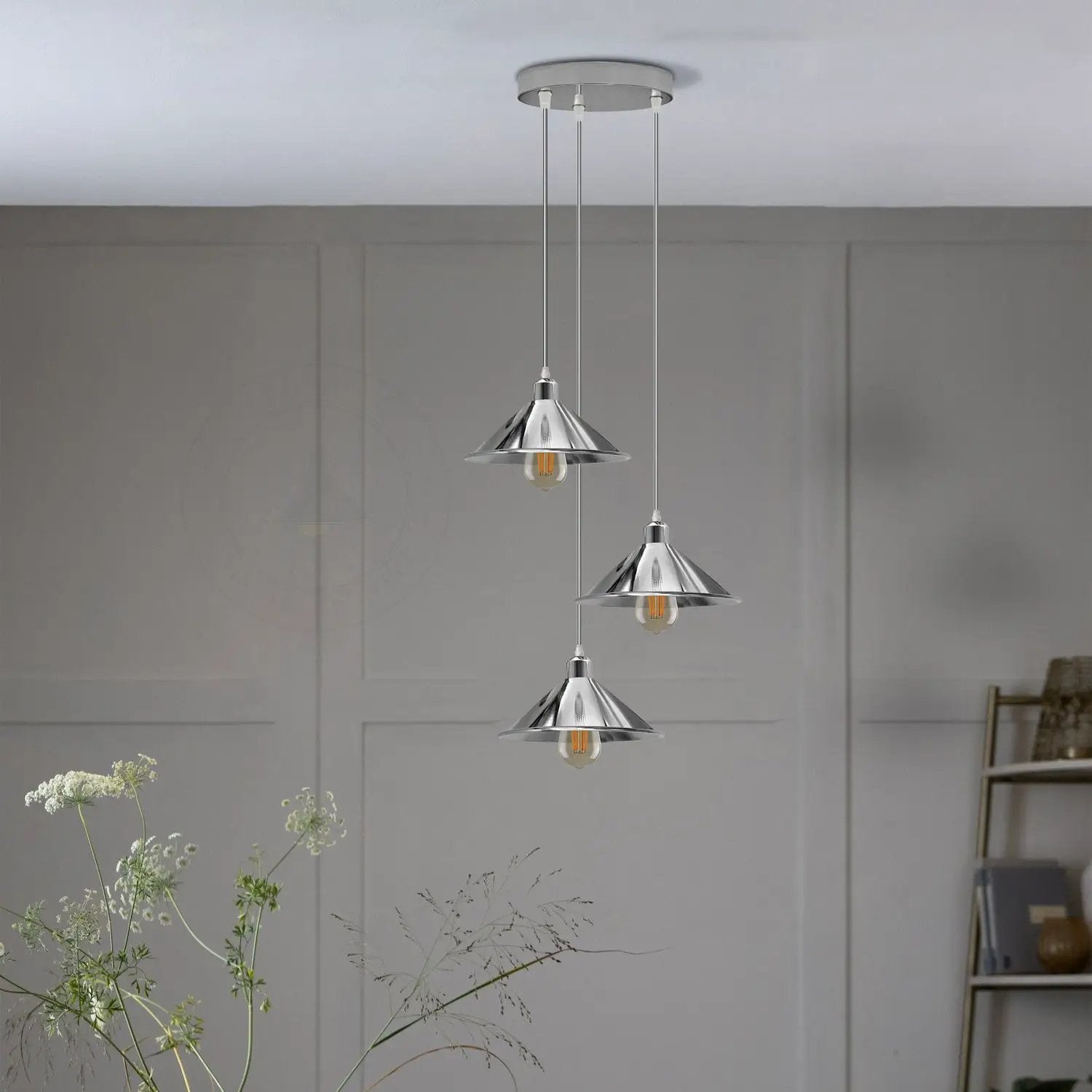 LEDSONe 3 Head Round Base Industrial Vintage Ceiling Pendant Light Shade Hanging Lamp Light - Pendant Lights