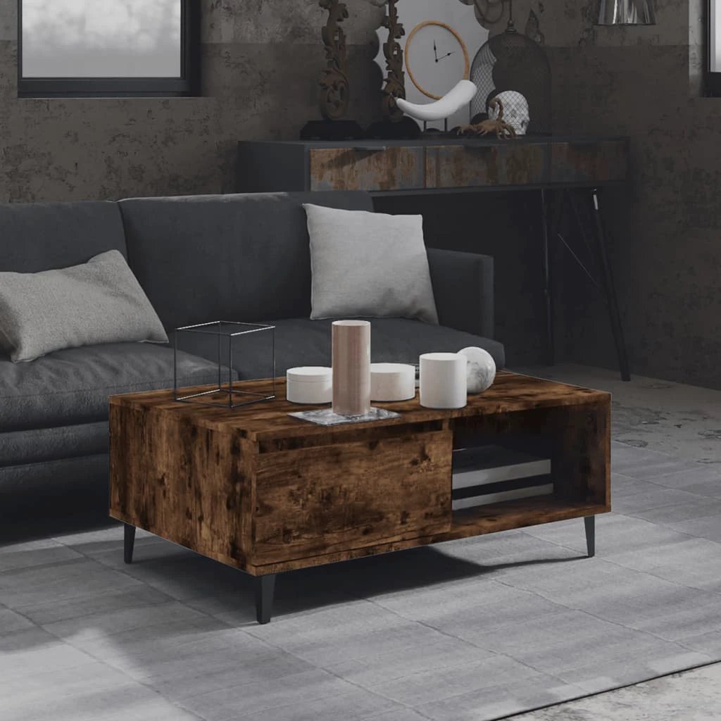 VidaXL Coffee Table 90x60x35 Cm Smoked Oak Engineered Wood For Living Room With Storage Shelf by vidaXL