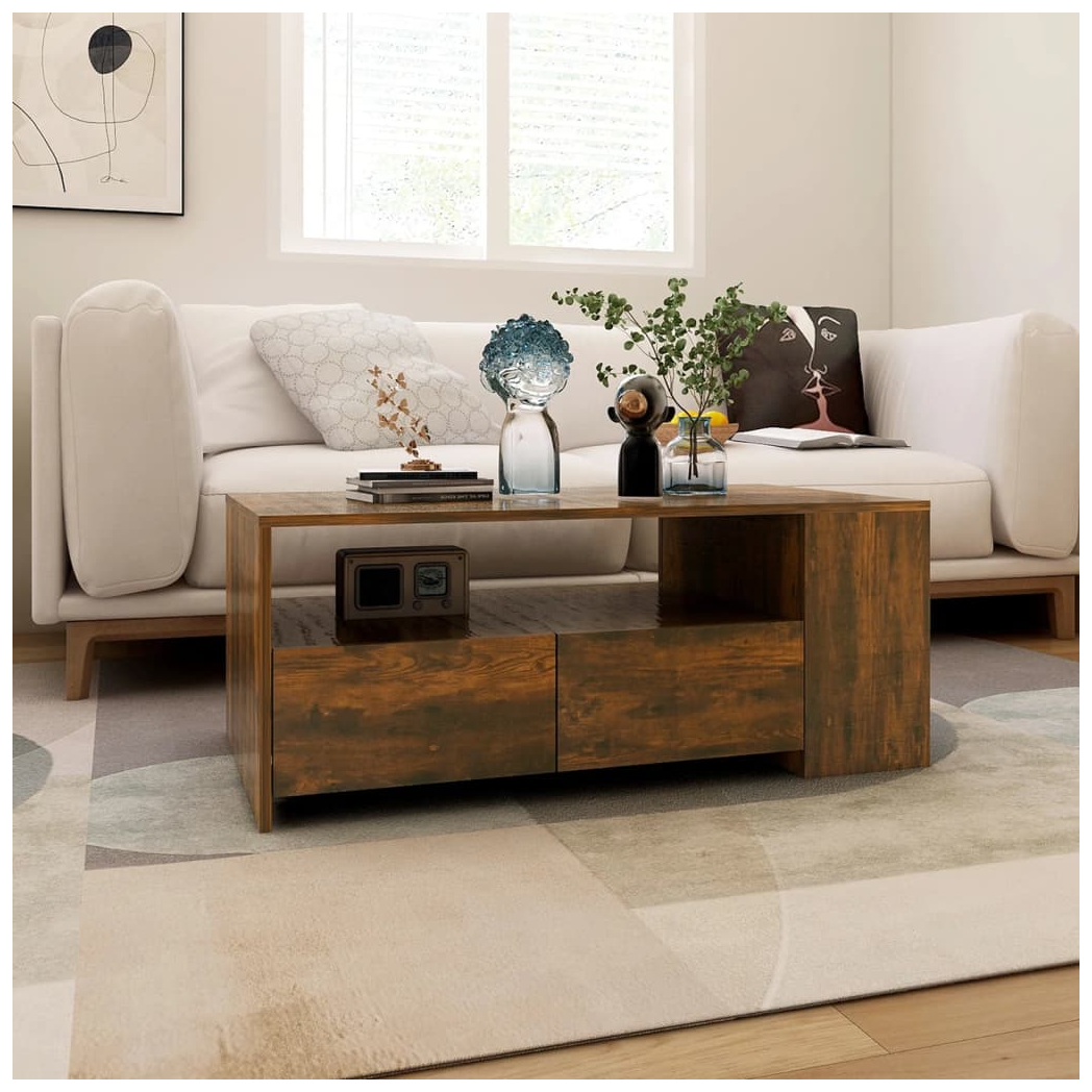 vidaXL VidaXL Coffee Table 102x55x42 cm Smoked Oak Engineered Wood With Storage Drawers For Living Rooms - Coffee Table