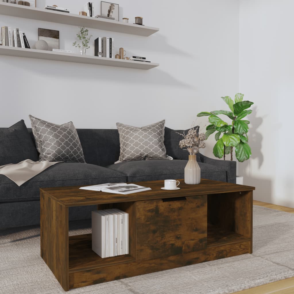 vidaXL VidaXL Coffee Table 102x50x36 cm Three-Compartment Storage Smoked Oak Living Room Decor - Coffee Table