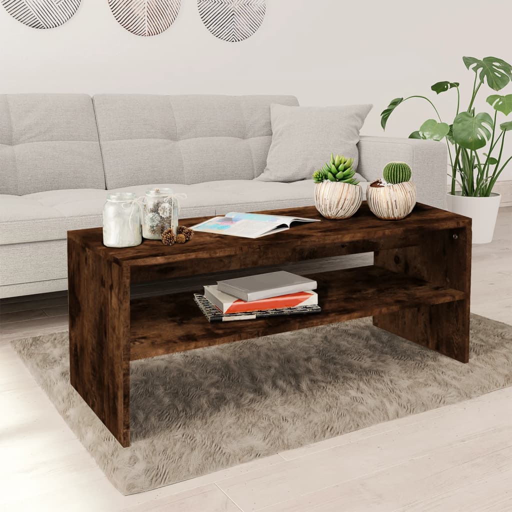 VidaXL Coffee Table 100x40x40 cm Smoked Oak Engineered Wood With Open Shelf Living Room by vidaXL