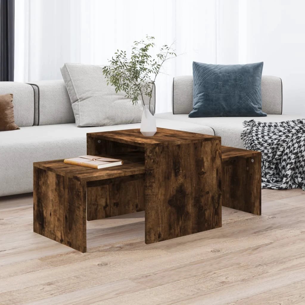 vidaXL vidaXL Coffee Table Set Smoked Oak 100x48x40 cm Engineered Wood Modern Living Room Decor - Coffee Table