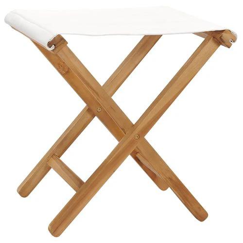 vidaXL vidaXL Folding Chairs 2 pcs Solid Teak Wood and Fabric Cream White - Garden Table