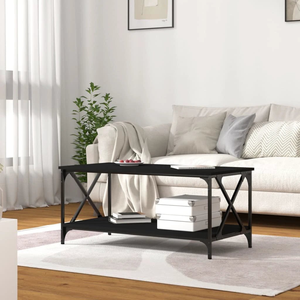 vidaXL VidaXL Coffee Table 100x50x45 Cm Engineered Wood and Iron Black For Living Room Decor - Coffee Table