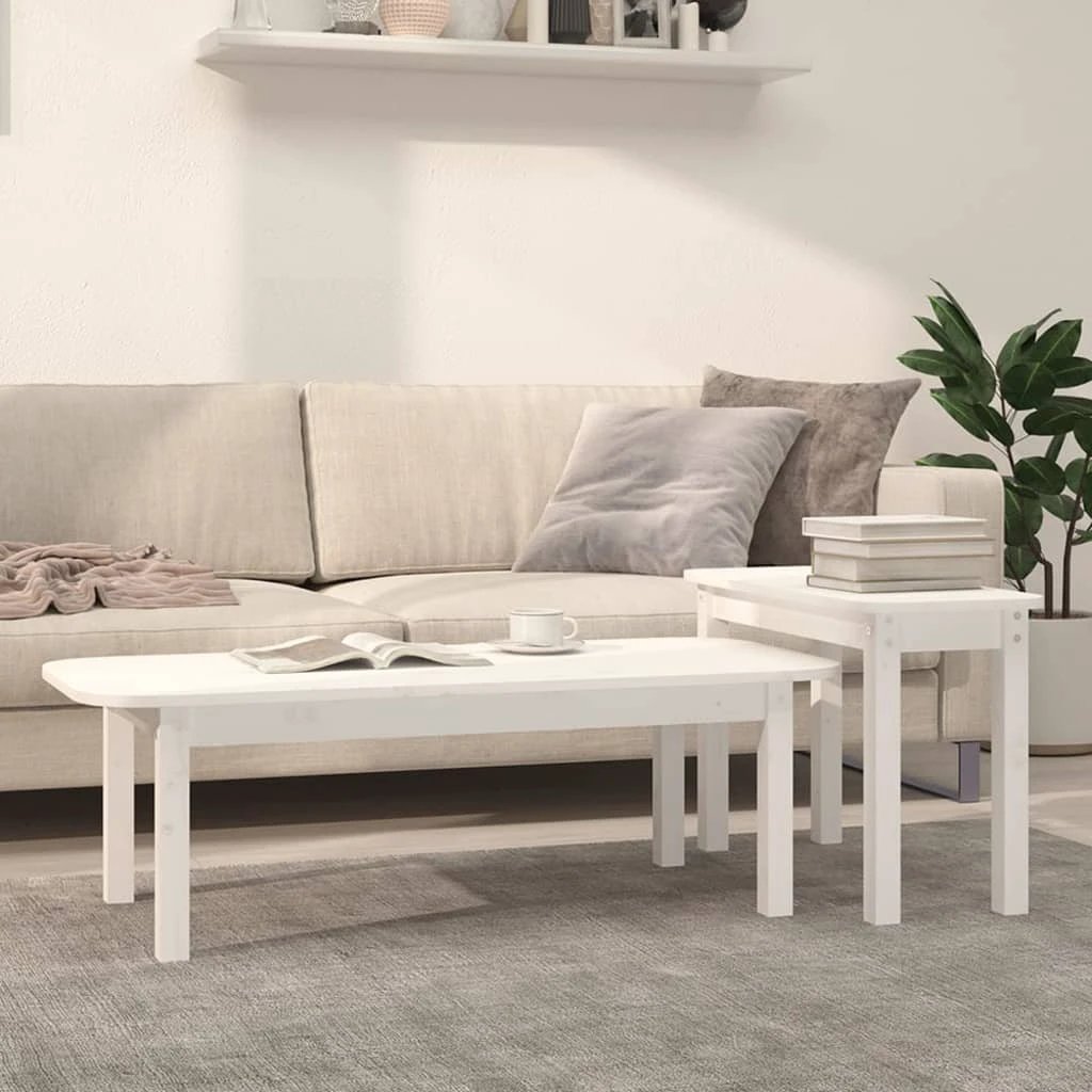 vidaXL vidaXL Two Piece Coffee Table Set Nesting Tables Solid Pine Wood Space Saving Living Room Decor - Coffee Table
