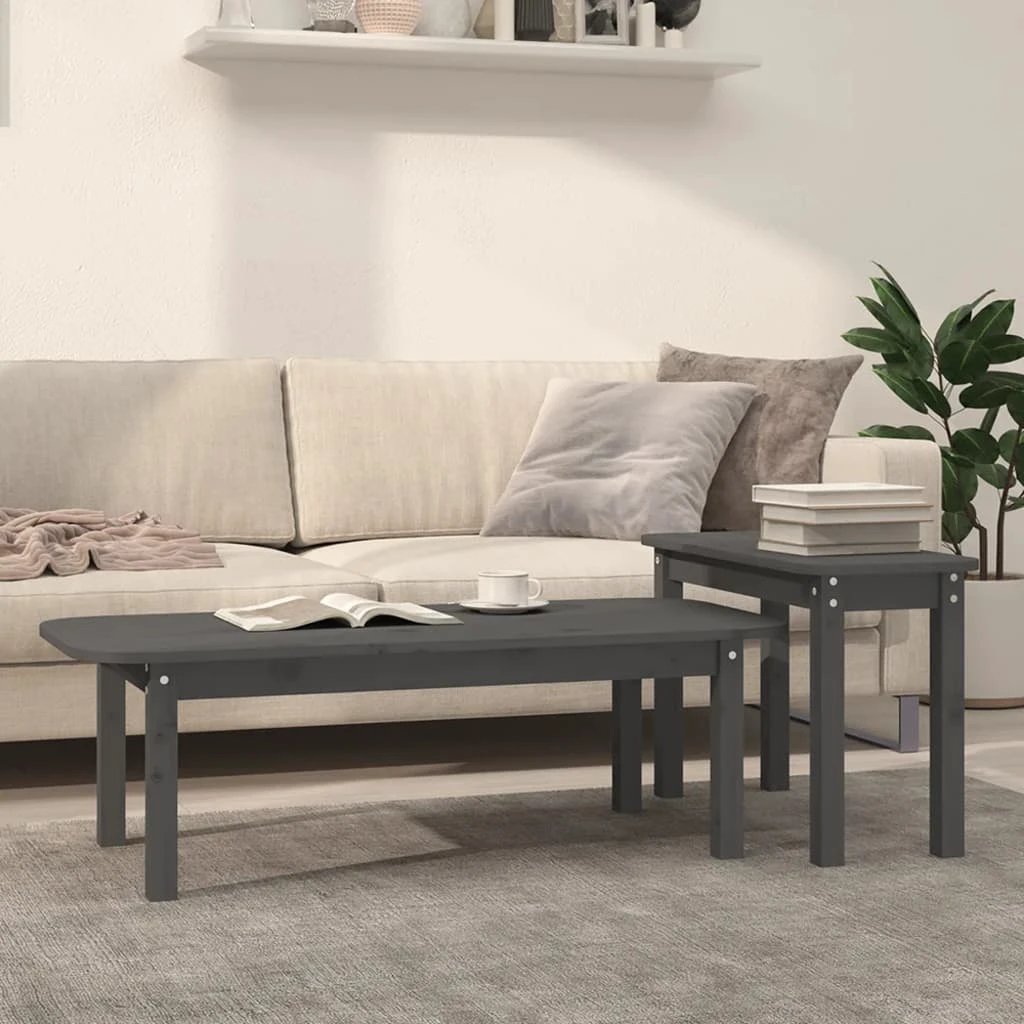 vidaXL vidaXL Two Piece Coffee Table Set Nesting Tables Solid Pine Wood Space Saving Living Room Decor - Coffee Table