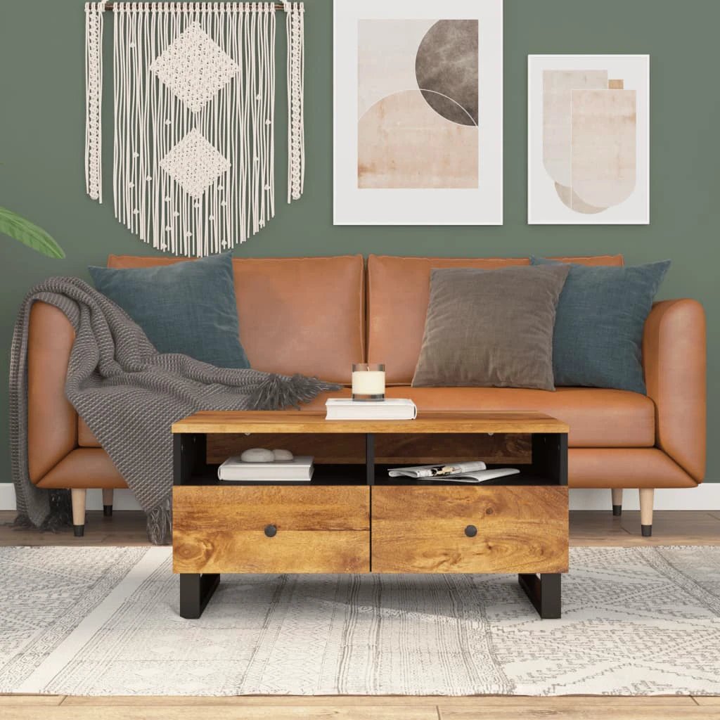 vidaXL VidaXL Coffee Table 80x54x40 cm Solid Mango Wood and Engineered Wood with Rustic Finish for Living Room - Coffee Table