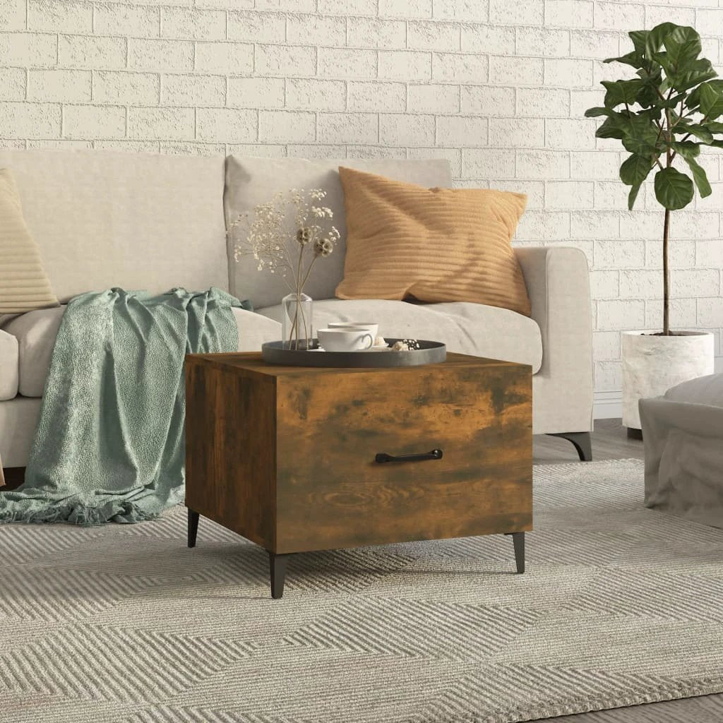 VidaXL Coffee Table 50x50x40 cm Smoked Oak Top With Metal Legs Living Room Decor by vidaXL