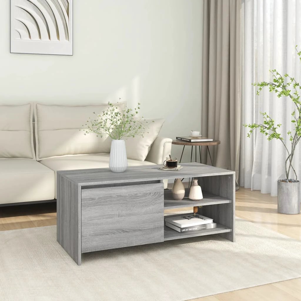 vidaXL Coffee Table 102x50x45 cm Engineered Wood With Smoked Oak Finish And Storage For Living Room by vidaXL