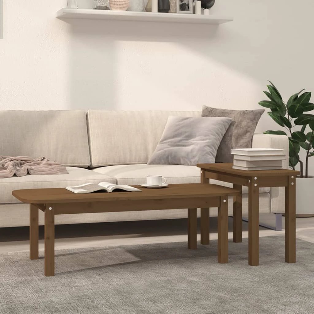 vidaXL vidaXL Two Piece Coffee Table Set Nesting Tables Solid Pine Wood Space Saving Living Room Decor - Coffee Table