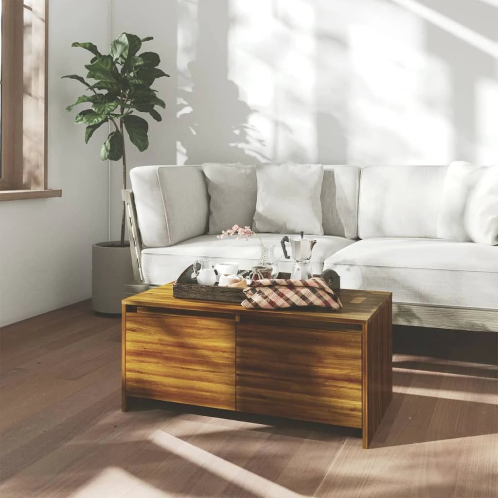 vidaXL VidaXL Coffee Table 90x50x41.5 cm Smoked Oak With Two Drawers Engineered Wood For Living Room - Coffee Table
