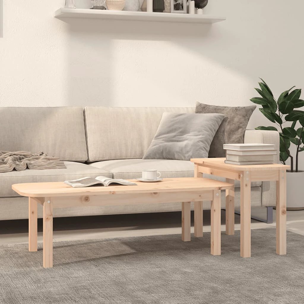 vidaXL vidaXL Two Piece Coffee Table Set Nesting Tables Solid Pine Wood Space Saving Living Room Decor - Coffee Table
