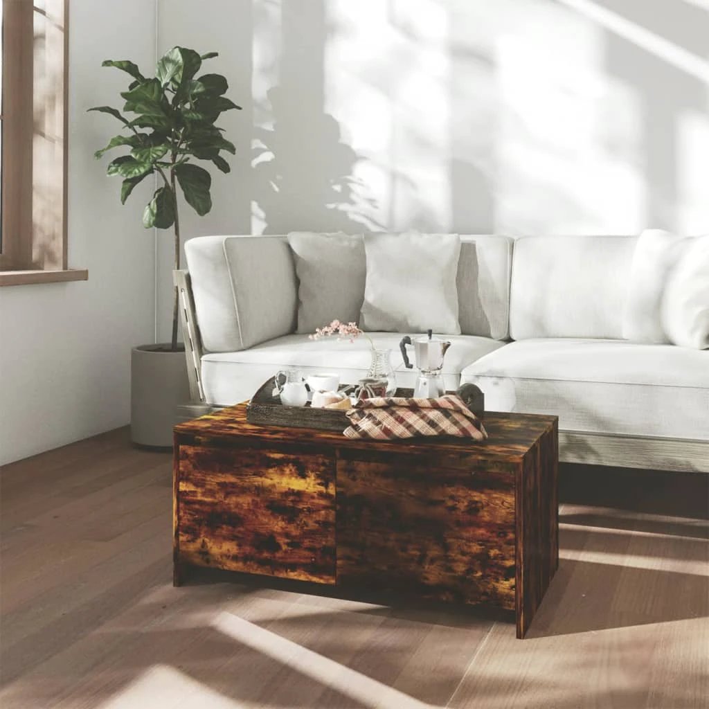 vidaXL VidaXL Coffee Table 90x50x41.5 cm Smoked Oak With Two Drawers Engineered Wood For Living Room - Coffee Table