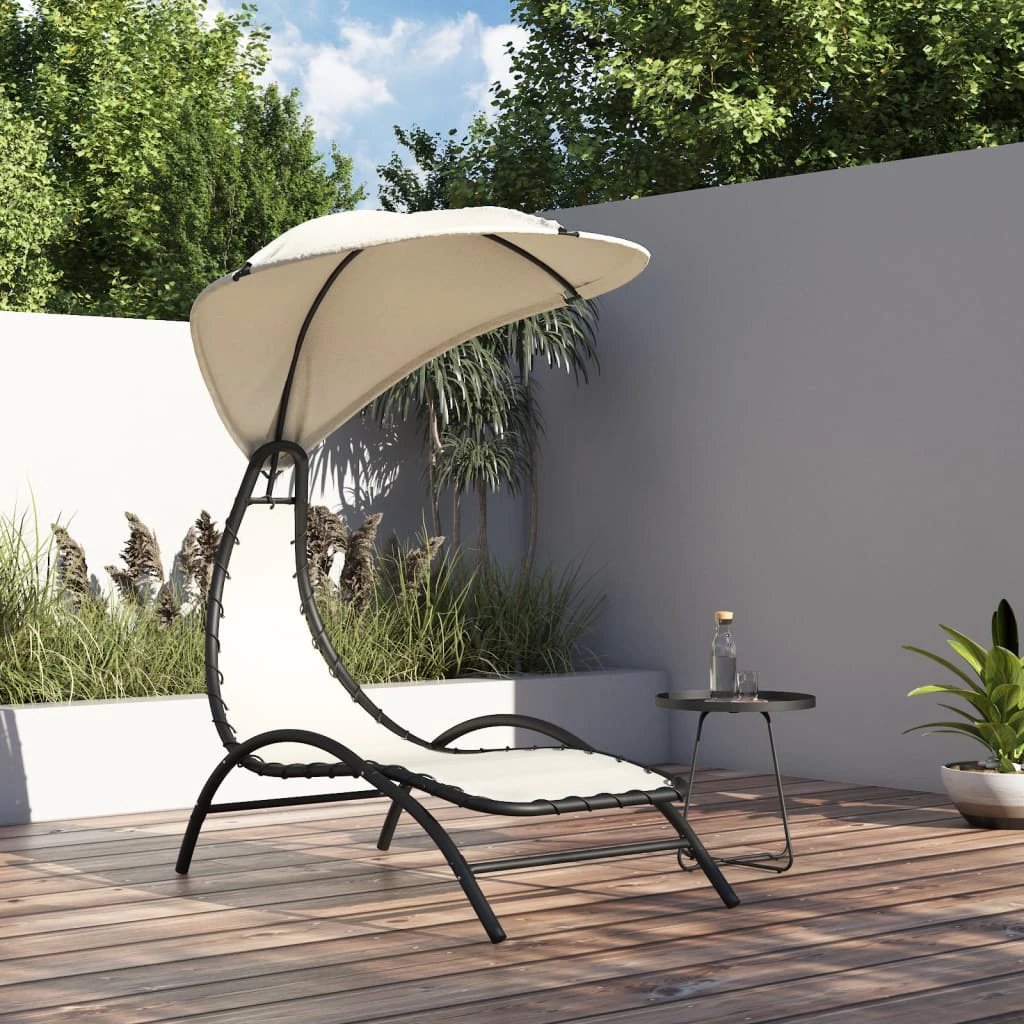 vidaXL Sun Lounger with Canopy Cream 167x80x195 cm Fabric and Steel by vidaXL