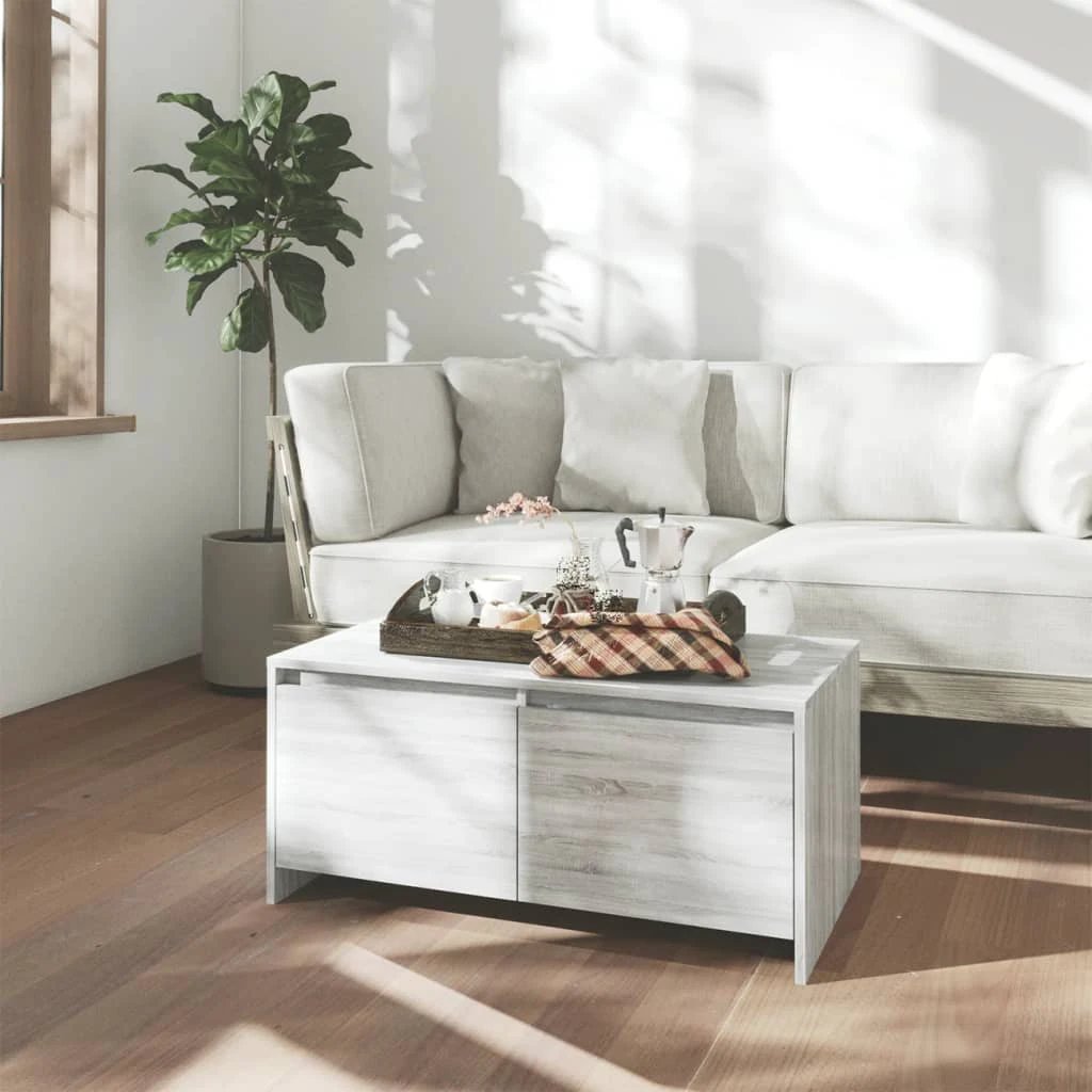 vidaXL VidaXL Coffee Table 90x50x41.5 cm Smoked Oak With Two Drawers Engineered Wood For Living Room - Coffee Table