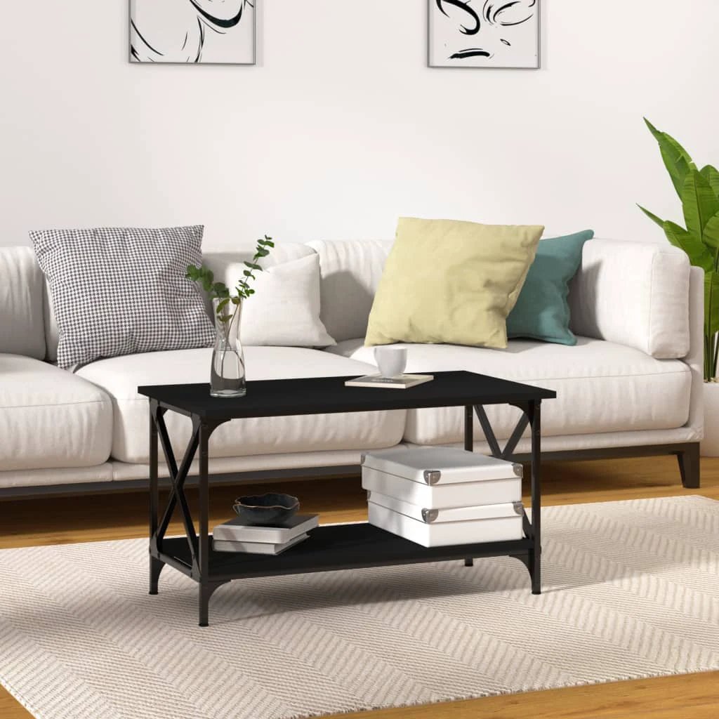 VidaXL Coffee Table 100x50x45 Cm Engineered Wood and Iron Black For Living Room Decor by vidaXL