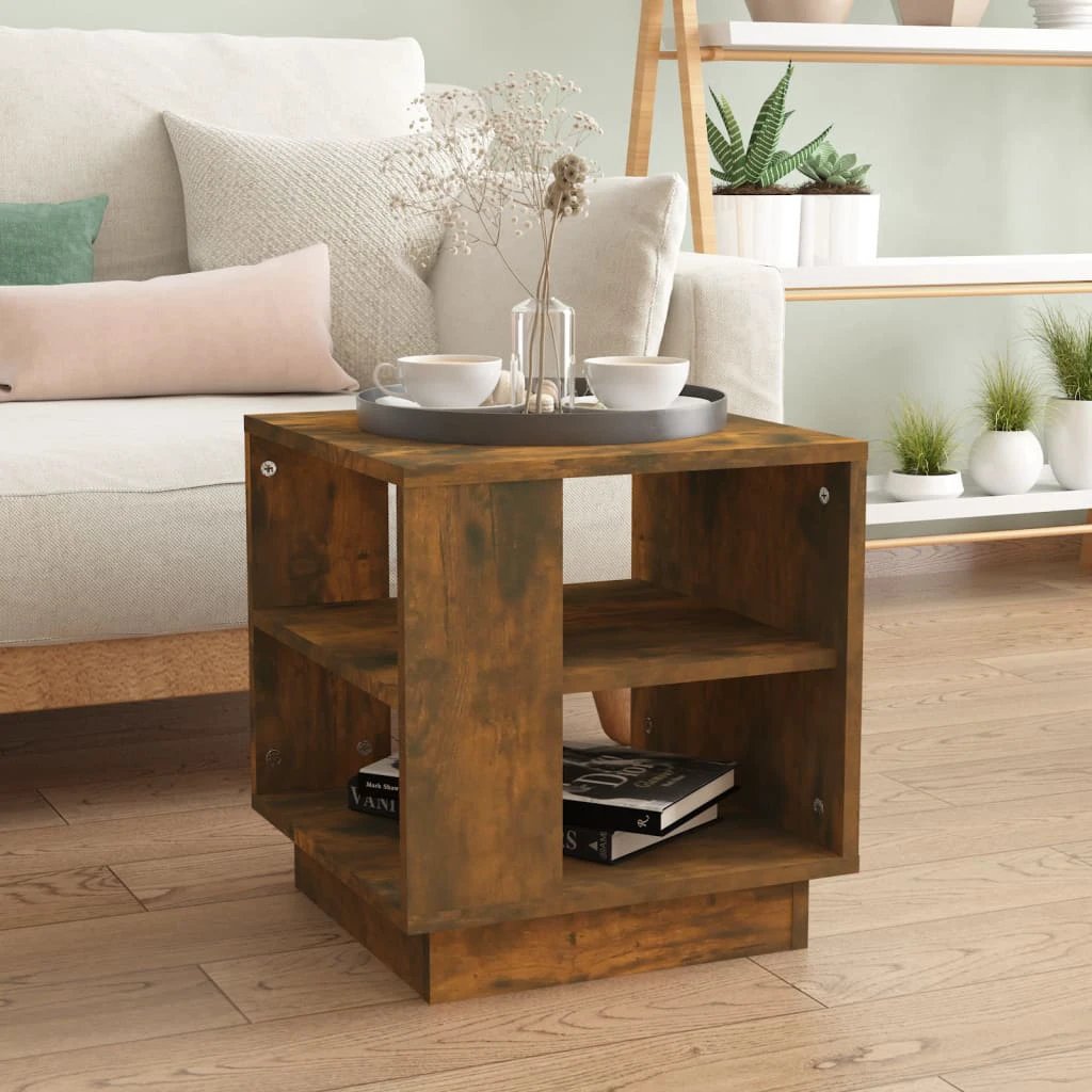 VidaXL Coffee Table 40X40X43 Cm Smoked Oak Engineered Wood With 2 Shelves For Living Room by vidaXL