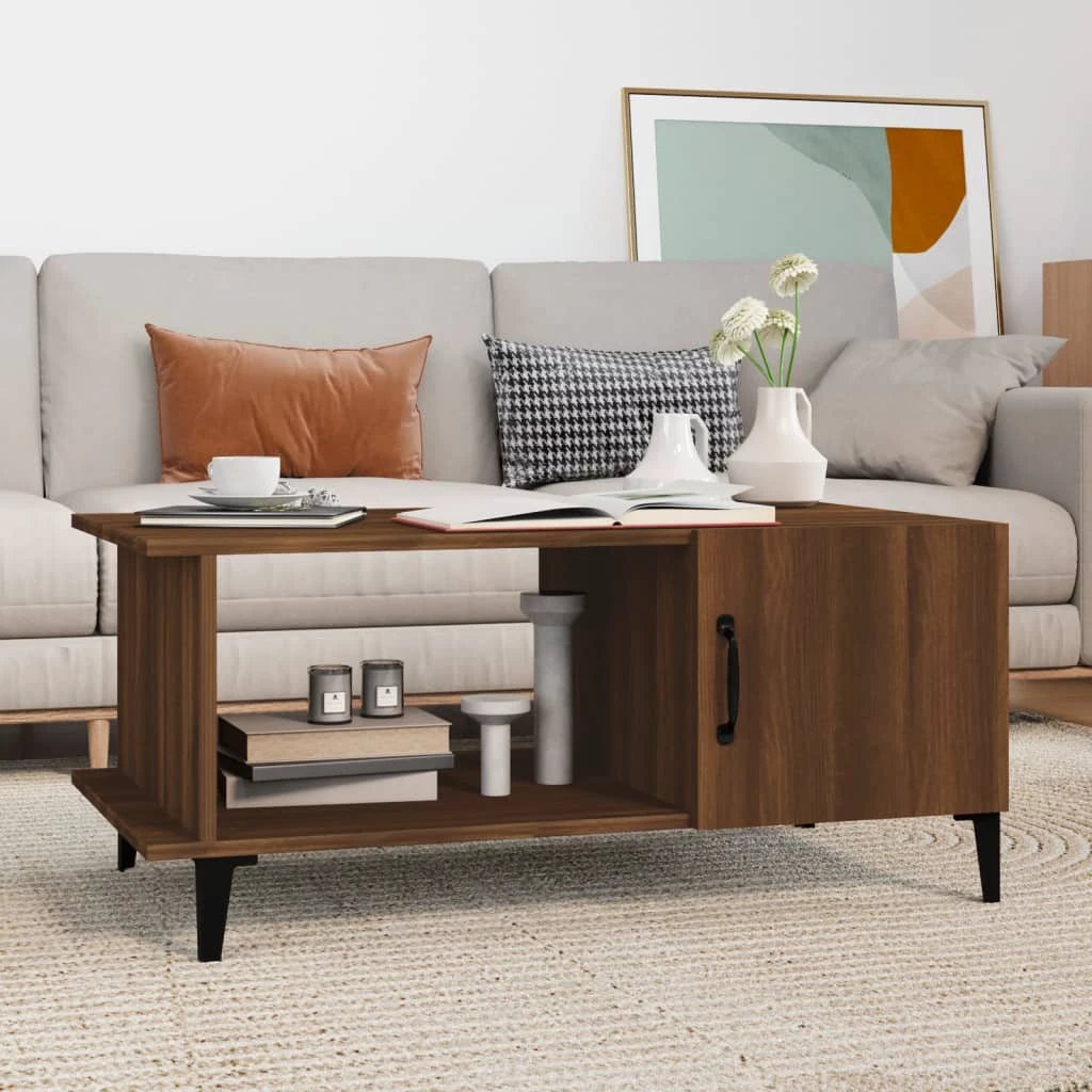 VidaXL Coffee Table 90x50x40 cm Smoked Oak Engineered Wood With Storage Cabinet For Living Room by vidaXL