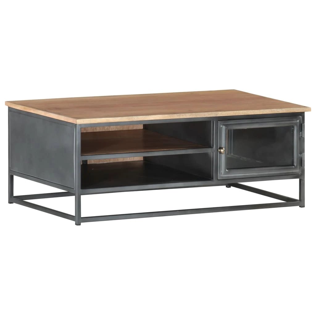 VidaXL Grey Coffee Table 90x50x35 Cm Solid Acacia Wood With Sturdy Metal Frame For Living Room by vidaXL