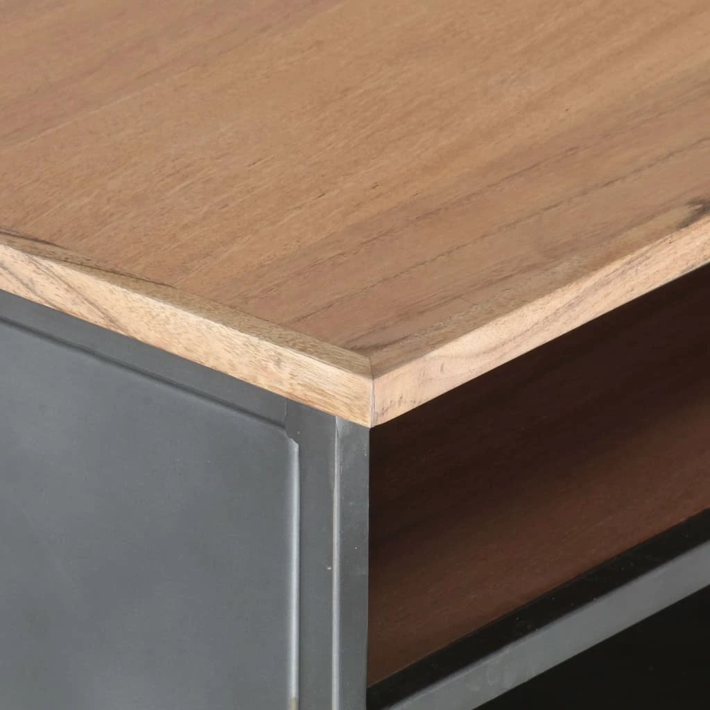 VidaXL Grey Coffee Table 90x50x35 Cm Solid Acacia Wood With Sturdy Metal Frame For Living Room by vidaXL