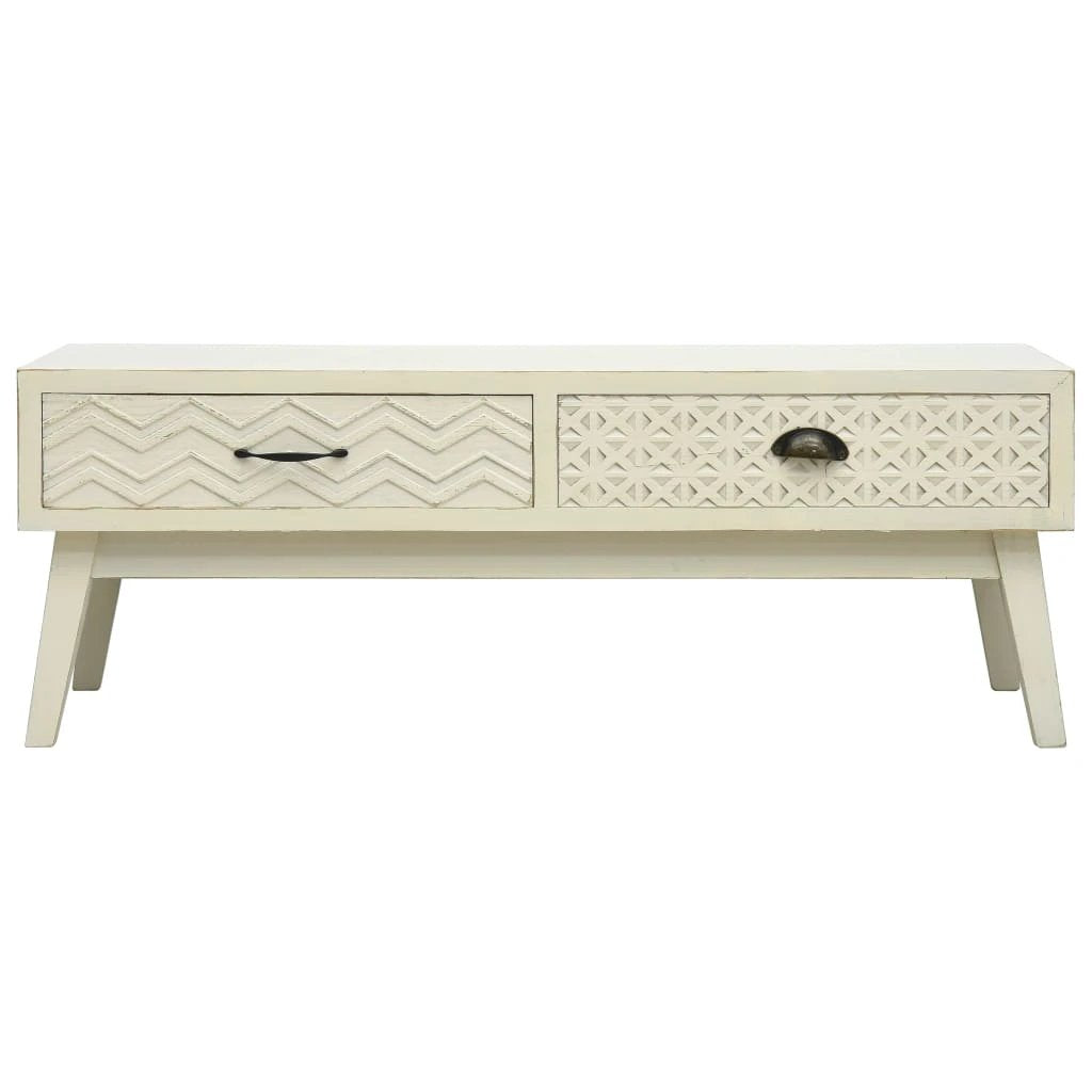VidaXL Coffee Table 110x50x40 cm Two Drawers With Carved Fronts Grey Vintage Wood Living Room by vidaXL