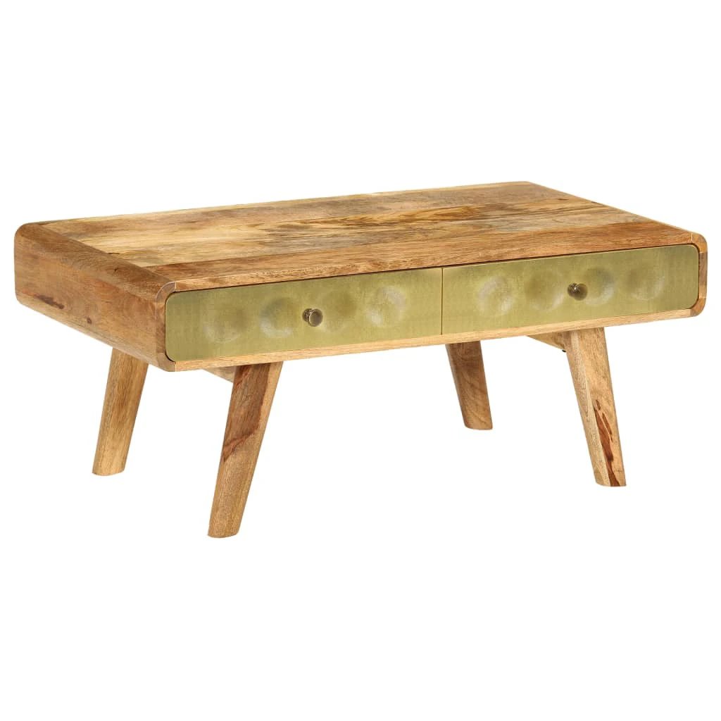 Quality Mango Wood Coffee Table 90x50x40 Cm with Gold Front Drawers for Retro Living Room by vidaXL