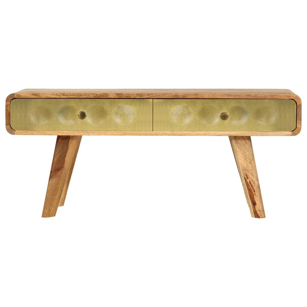 Quality Mango Wood Coffee Table 90x50x40 Cm with Gold Front Drawers for Retro Living Room by vidaXL