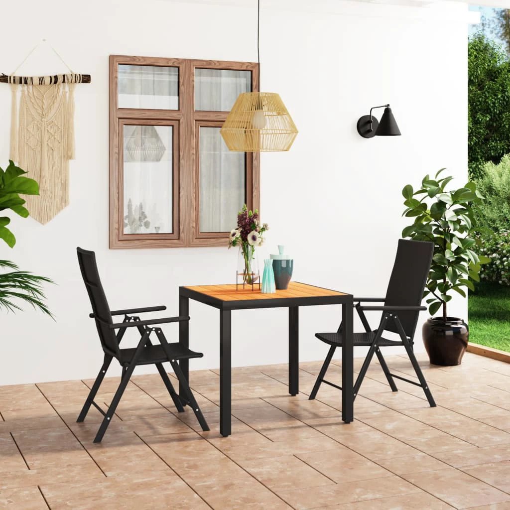 VidaXL Garden Dining Set 3Pc Black Brown Weatherproof Patio by vidaXL