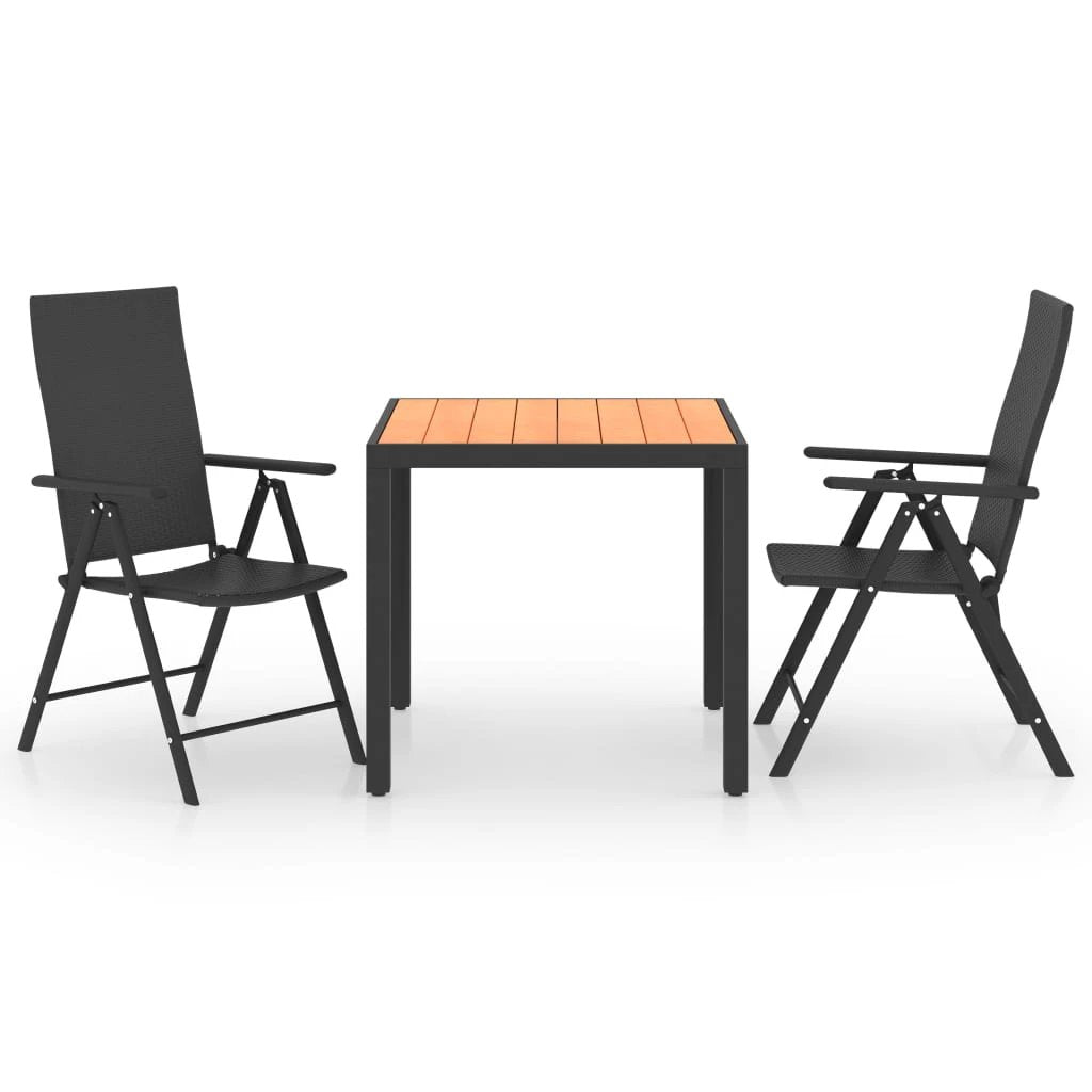 VidaXL Garden Dining Set 3Pc Black Brown Weatherproof Patio by vidaXL