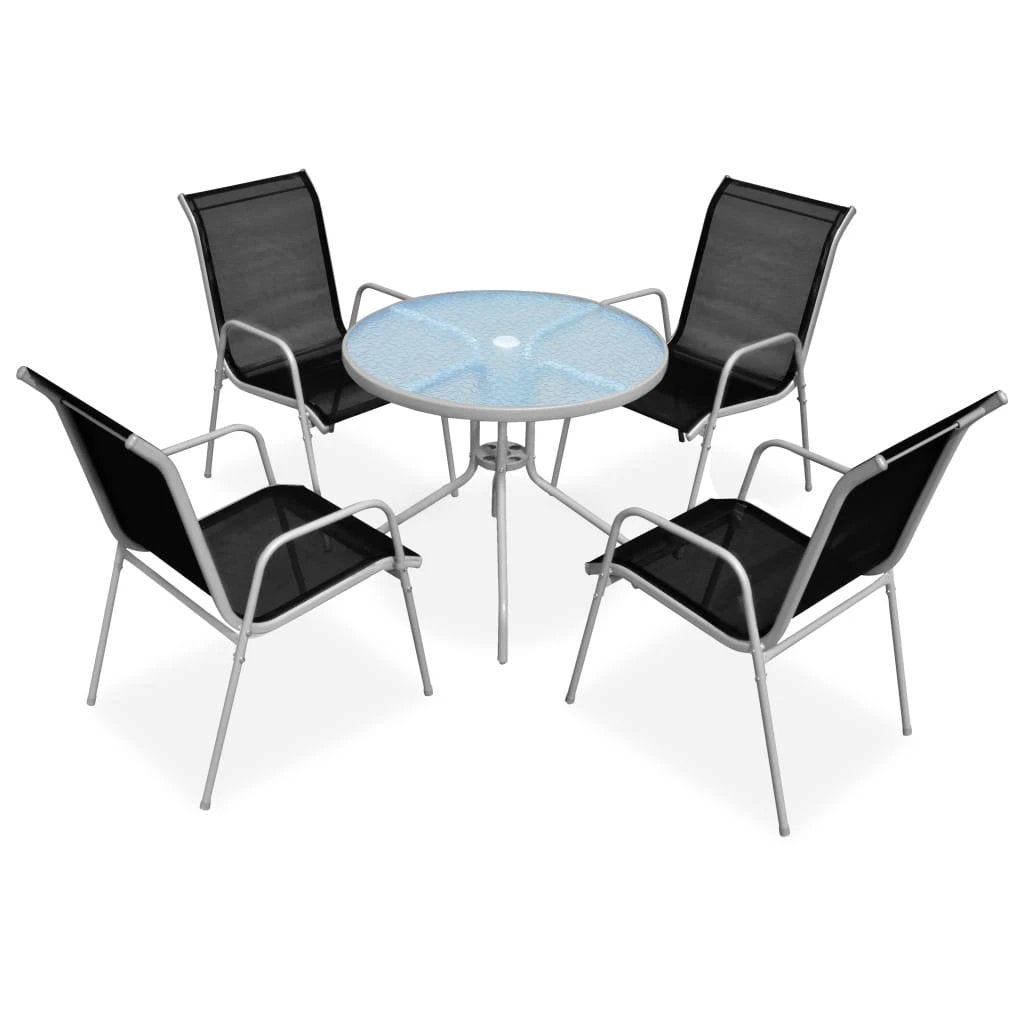 VidaXL 5 Piece Outdoor Dining Set Steel Black Weatherproof by vidaXL