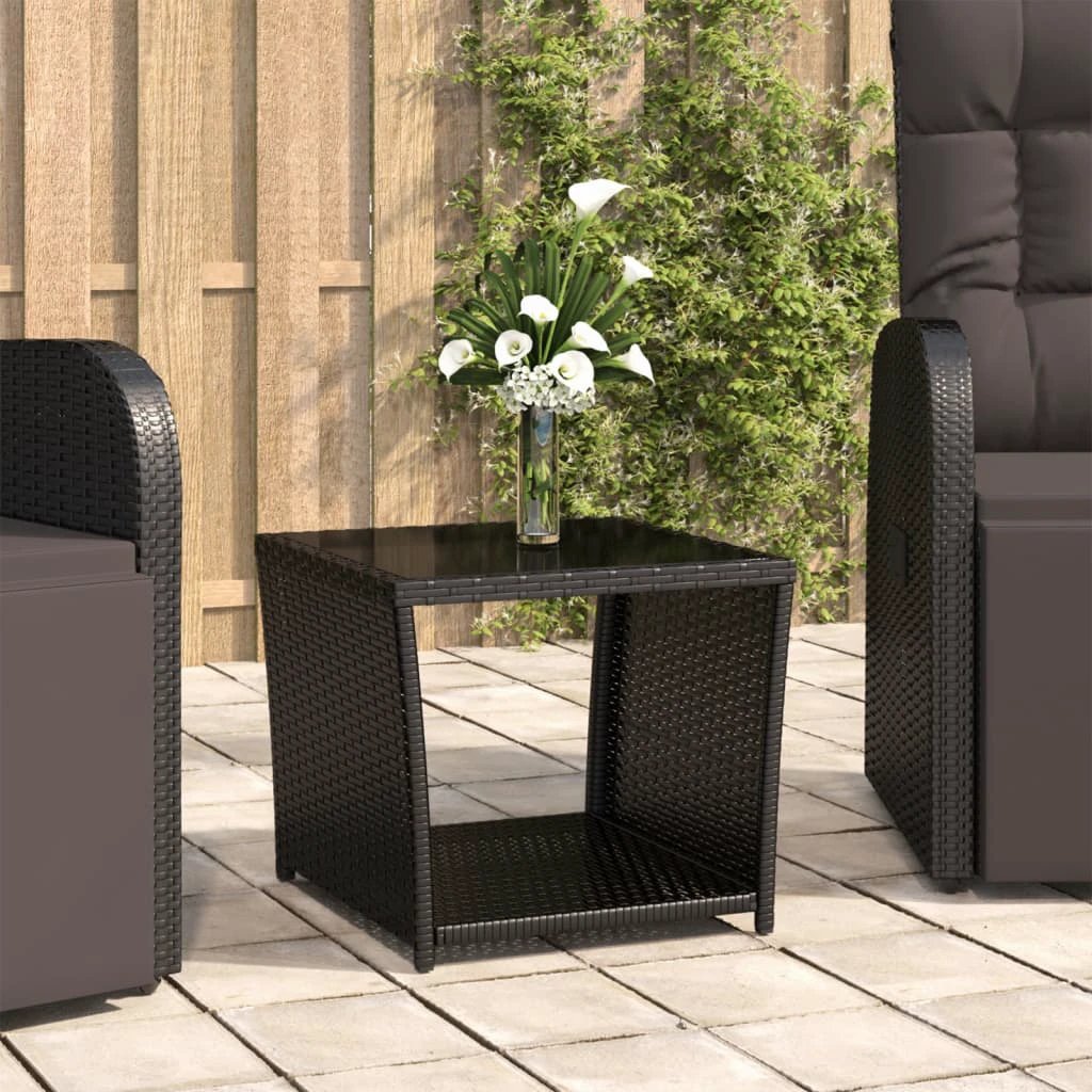 vidaXL vidaXL Coffee Table 45x45x40 cm Poly Rattan Glass Top Weather Resistant Outdoor Patio - Coffee Table