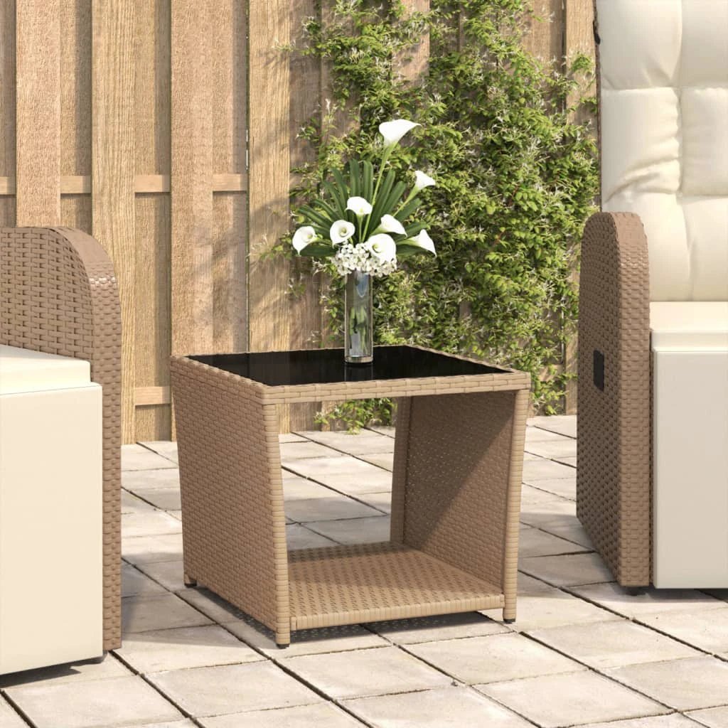 vidaXL vidaXL Coffee Table 45x45x40 cm Poly Rattan Glass Top Weather Resistant Outdoor Patio - Coffee Table