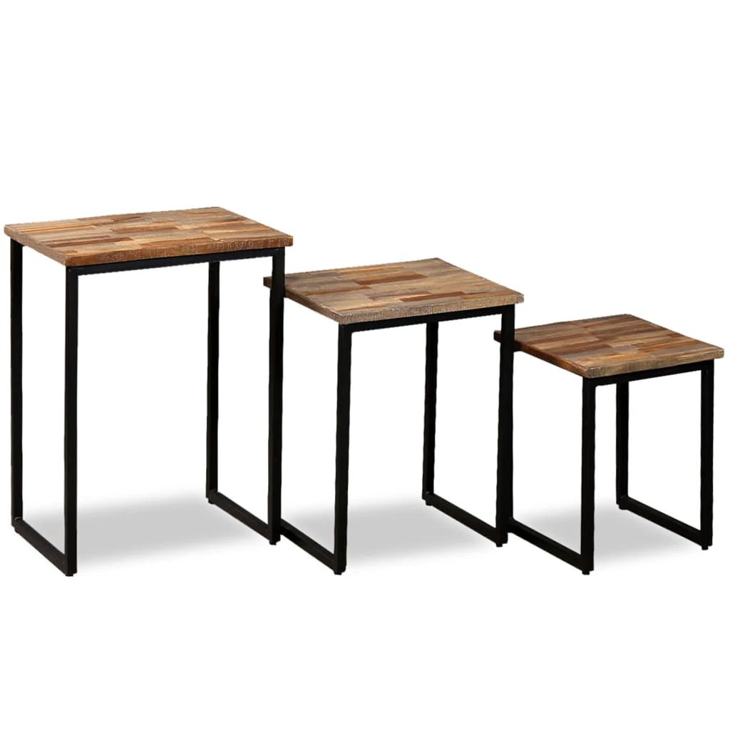 VidaXL Nesting Coffee Table Set Three Pieces Solid Reclaimed Teak Industrial Style For Living Room by vidaXL