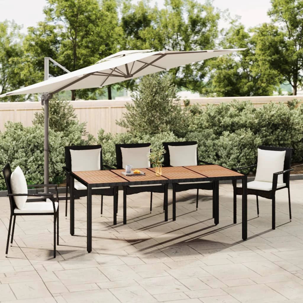 vidaXL Garden Table with Wooden Top Black Poly Rattan&Solid Wood Acacia by vidaXL