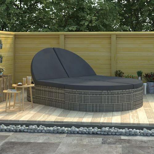 vidaXL vidaXL 2-Person Sun Lounger with Cushions Poly Rattan Grey - Sun Lounger