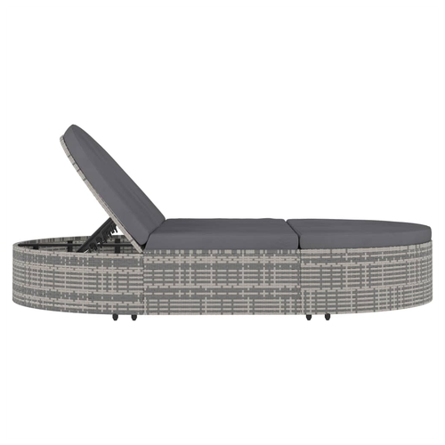 vidaXL vidaXL 2-Person Sun Lounger with Cushions Poly Rattan Grey - Sun Lounger