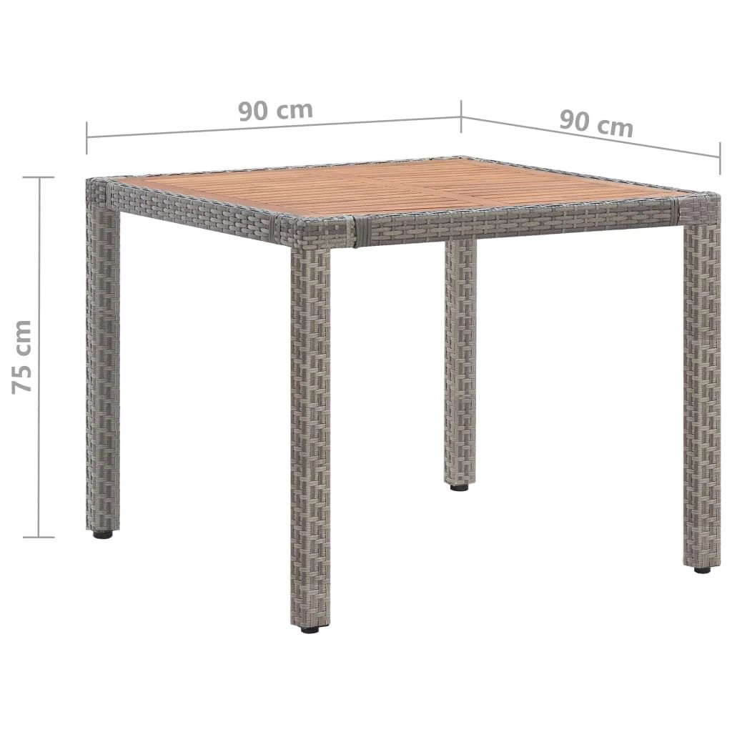 Garden Table Grey 90x90x75 cm Poly Rattan and Solid Acacia Wood by vidaXL