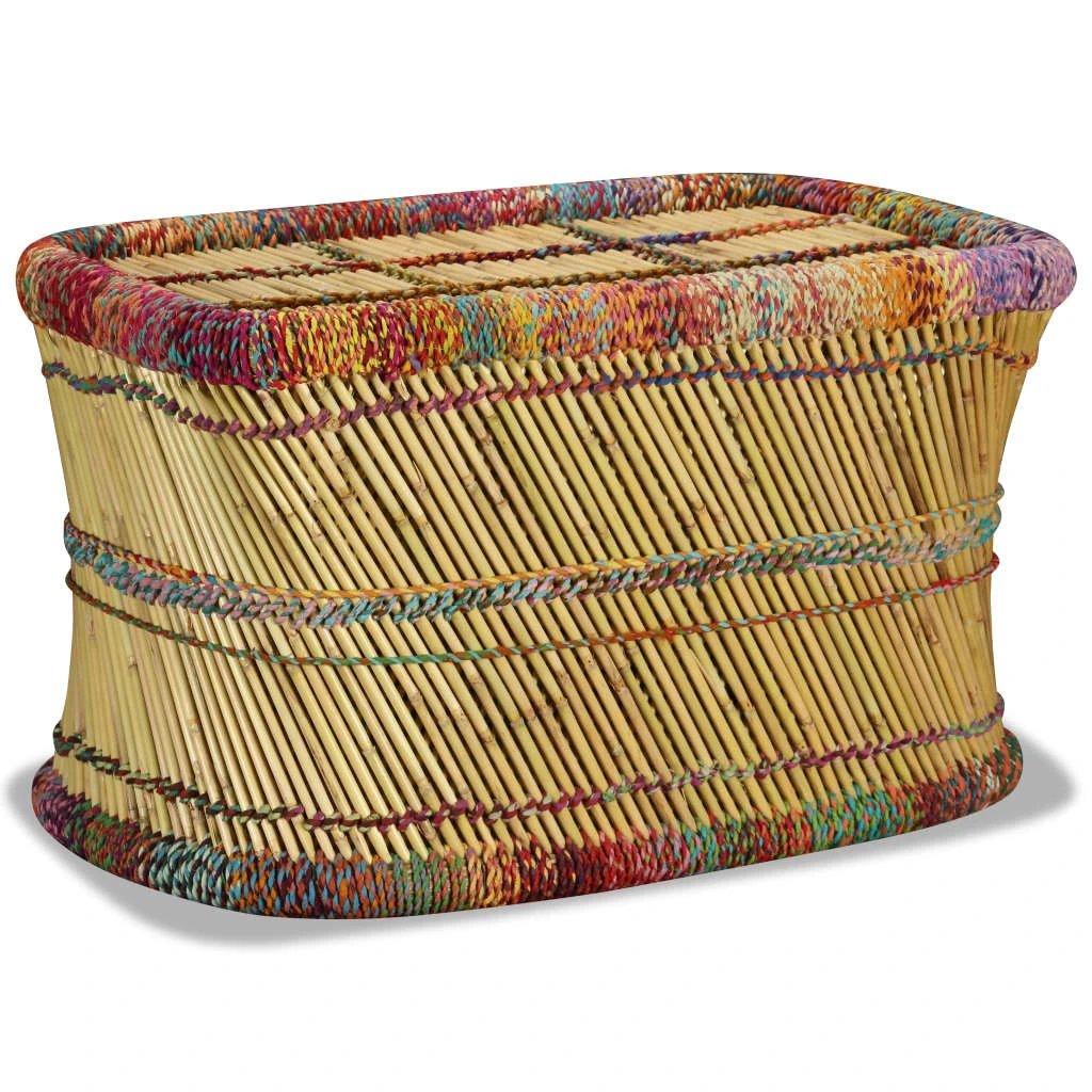 VidaXL Bamboo Coffee Table Rectangular Multicolor Chindi Weave Boho Living Room Decor by vidaXL