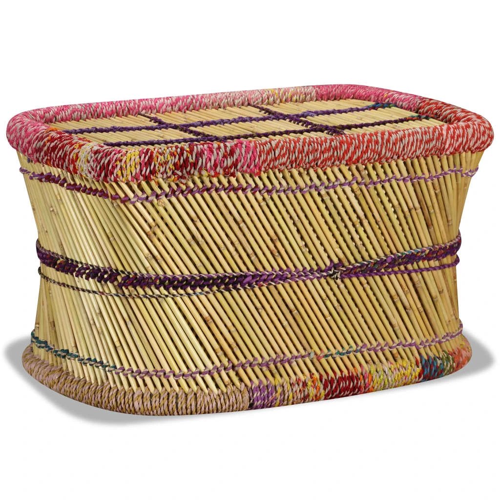 VidaXL Bamboo Coffee Table Rectangular Multicolor Chindi Weave Boho Living Room Decor by vidaXL